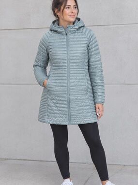 L.L.Bean Women's DownTek Water Repellent Down Puffer Coat Long Jacket Size L Reg